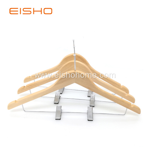 EISHO Wholesale Hotel Wood Hanger Bulk With Clips